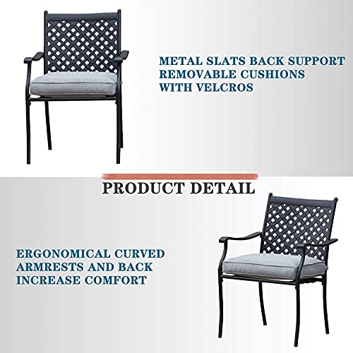 Festival Depot 5 Piece Patio Furniture Set 4 Outdoor Wrought Iron Dining Chairs with Thick Seat Cushions and Square Metal Table with 2.16" Umbrella Hole for Garden Yard Deck