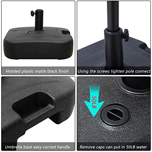 Festival Depot Umbrella Base Outdoor Patio Base 43 LB Weight Water Filled Stand Square Plastic Holder Matching Table Market Umbrella Suit Dia 1.57" for Outside Deck Garden Lawn, Black
