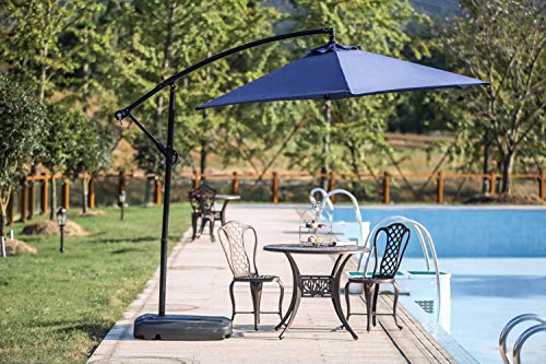 Festival Depot Outdoor Patio Umbrella Offset Cantilever Hanging Sun Umbrella with Hand Crank and Water Base/Stand for Pool Porch Deck Market Lawn