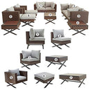 Festival Depot 12pcs Outdoor Furniture Patio Conversation Set Sectional Corner Sofa Chairs with X Shaped Metal Leg All Weather Brown Rattan Wicker Rectangle Coffee Table with Grey Seat Back Cushions