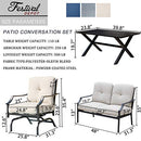 Festival Depot 4 pc Conversation Set Patio Outdoor ArmChairs Loveseat Set with Coffee Table Fabric Metal Frame Furniture Garden Bistro Seating Thick Soft Cushions
