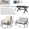 Festival Depot 4 pc Conversation Set Patio Outdoor ArmChairs Loveseat Set with Coffee Table Fabric Metal Frame Furniture Garden Bistro Seating Thick Soft Cushions