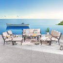 Festival Depot 11 Pieces Patio Conversation Set Sectional Sofa Armchair Ottoman with Thick Cushions and Coffee Table All Weather Metal Outdoor Furniture for Deck Garden, Beige