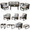 Festival Depot 10Pc Outdoor Furniture Patio Conversation Set Sectional Sofa Chairs All Weather Wicker Ottoman Metal Frame Square Slatted Coffee Table with Thick Grey Seat Back Cushions Without Pillows