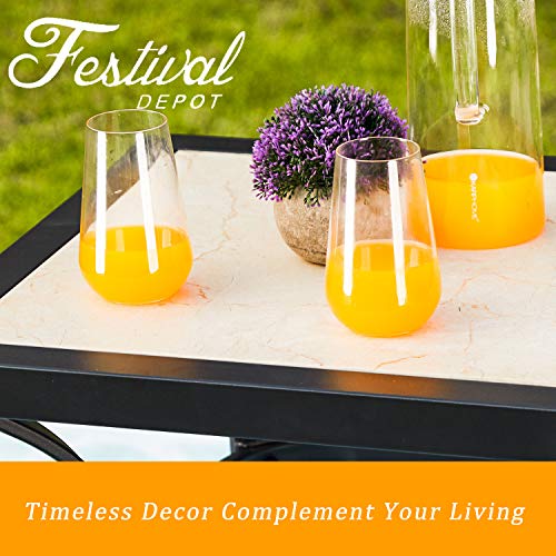 Festival Depot Patio Dining Table Outdoor All-Weather Furniture with Black Metal Frame and Tile Top for Poolside Deck Garden