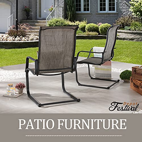 Festival Depot Outdoor Dining Chairs Set of Patio Armchairs with Textilene Fabric and High Back All Weather Metal Furniture for Backyard Deck Garden