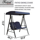 Festival Depot 2-Seats Outdoor Patio Swing Glider Chair with Adjustable Convertible Canopy Hanging Furniture, Removable Thick Cushions, Weather Resistant Steel Frame for Balcony Poolside Deck (Blue)