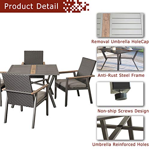 Festival Depot Outdoor Dining Table Square Patio Bistro Table with 2.16" Umbrella Hole Metal Side Coffee Table with Steel Legs,Black Grey (Square Dining Table)