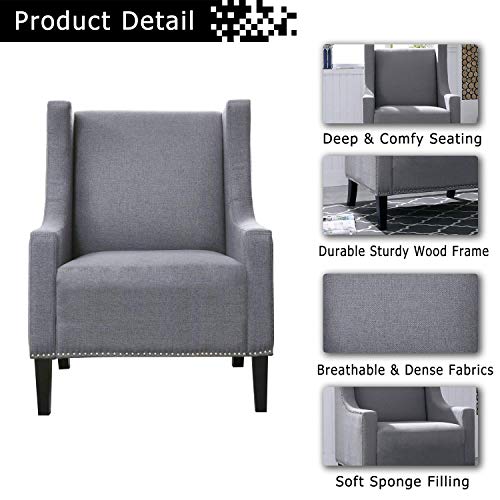 Festival Depot 2 pcs Indoor Modern Fabric Furniture Set Accent Arm Chair Single Sofa for Living Room Bedroom with Wingback and Comfortable Seat, 28.7" x 18.9" x 30.7", Grey