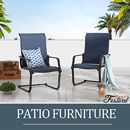 Festival Depot Outdoor Dining Chairs Set of Patio Armchairs with Textilene Fabric and High Back All Weather Metal Furniture for Backyard Deck Garden