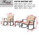 Festival Depot 3-Piece Patio Bistro Set Conversation Set Rocking Chair Set with Side Coffee Table Outdoor Furniture with Hand-Woven Textilene Rope Backrest (Black Metal Frame with Beige Cushion)