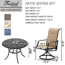 Festival Depot 5 Pieces Patio Dining Conversation Set, 4 Swivel Bistro Armrest Chair & 1 Round Metal Table with 2.04" Umbrella Hole for Deck Poolside Porch Backyard