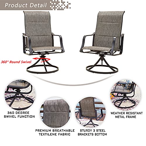 Festival Depot 2 PC Patio Dining Chairs High Back Swivel Chairs with Textilene Fabric and Curved Armrest Outdoor Furniture for Deck Garden Pool (Grey)