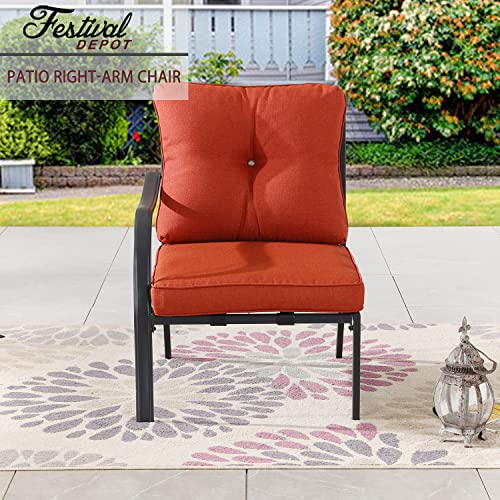 Festival Depot Patio Dining Chair Outdoor Bistro Single Sofa with Removable Thick Cushion Metal Frame All Weather Sectional Conversation Furniture for Backyard Pool Deck Garden (Red)