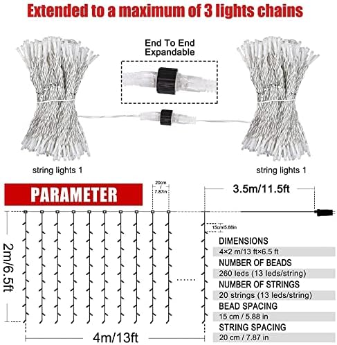 4 Set of Christmas Decorations Lights-260 LED Curtain Lights-200 LED Outdoor String Lights-300 LED Christmas Tree String Lights-300 LED Net Lights