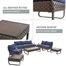 Festival Depot 10 Pcs Patio Conversation Sets Outdoor Furniture Sectional Sofa Loveseat with All-Weather PE Rattan Wicker Chair Coffee Table and Soft Removable Couch Cushions(Blue)