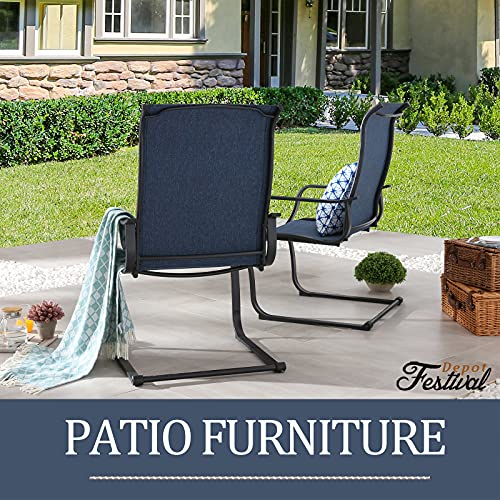 Festival Depot Outdoor Dining Chairs Set of Patio Armchairs with Textilene Fabric and High Back All Weather Metal Furniture for Backyard Deck Garden