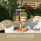 Festival Depot Rustic Outdoor Patio Furniture Wooden Wagon Barrel Flower Planter Pot Stand with Wheel, Buckets for Garden Backyard, Wood