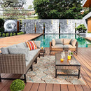 Festival Depot 7 Pcs Patio Conversation Set Sectional Chair Wicker Sofa Couch with Thick Cushions and Coffee Tables All Weather Outdoor Furniture for (Grey)