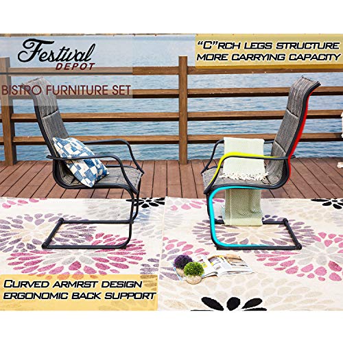 Festival Depot Outdoor Dining Chairs Set of Patio Armchairs with Textilene Fabric and High Back All Weather Metal Furniture for Backyard Deck Garden