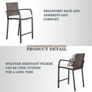 Breezy Elegance Wicker Bar Stools Patio Rattan Armrests Bar Chairs Set with Beige Cushions Footrests and Metal Frame