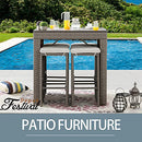 Festival Depot 5 Pcs Patio Bar Stool Set Outdoor Wicker Furniture,4 Height Bar Seater with Removable Cushions and Wooden Desktop Dining Table, Woven Rattan and Metal Frame for Deck Porch (Brown)