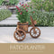 Festival Depot Outdoor Wooden Wagon Tricycle Planter Flower Pot Holder with Bucket Wheels Garden Decorative Barrel Stand for Patio Deck Lawn