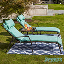 Festival Depot 3Pcs Patio Chair Set of 2 Adjustable Chaise Lounges with with Removable Cushions Pillows and Side Table Outdoor Furniture for Poolside Garden, Light Blue