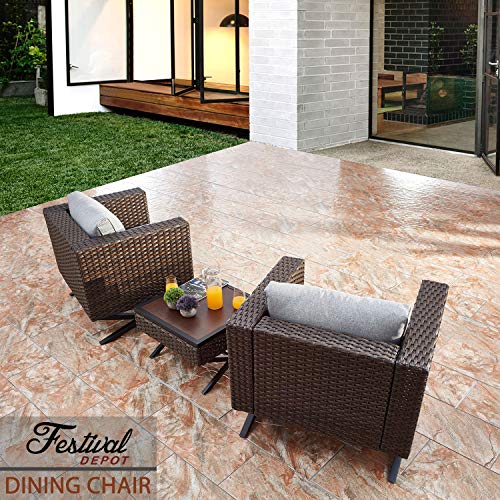 Festival Depot Patio Chair Wicker Armchair with Thick Cushions and X Shaped Steel Legs Metal Frame Outdoor Furniture for Garden Yard All-Weather