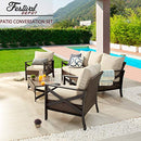 Festival Depot 6 Piece Patio Conversation Set Wicker Armchair with Thick Cushions and Rattan Coffee Table Metal Frame Outdoor Furniture for Porch Garden Backyard