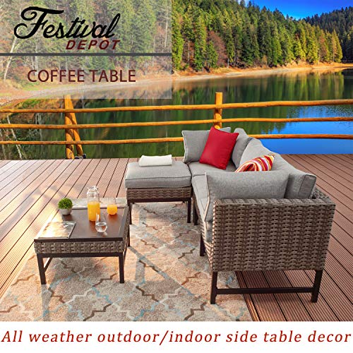 Festival Depot Metal Outdoor Side Coffee Table Patio Bistro Square Dining Table with Steel Legs (23.6"x 23.6"x 13.3"H)