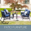 Festival Depot 6 Pieces Outdoor Furniture Patio Conversation Set All-Weather Metal Armchair Sofa Chairs with Seat and Back Cushions Side Coffee Tables