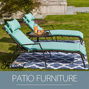 Festival Depot 3 Pieces Outdoor Furniture Patio Chaise Lounge Adjustable Back Chairs Set of 2 Chairs and 1 Bistro Table for Lawn Garden Poolside Backyard with Removable Detachable Cushions (Blue)