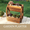 Festival Depot Outdoor Planter Wagon Wheel Double-Tier Wooden Shelf Raised Garden Decor Flower Holder Stand for Patio Deck Lawn