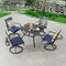 Festival Depot Patio Dining Set 5-Piece Outdoor Metal Furniture Set, 4 Swivel Chairs and 1 Square Dining Table with 1.61" Umbrella Hole for Porch Lawn Garden Balcony Pool Backyard, Black