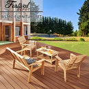 Festival Depot 4 Pieces Patio Furniture Outdoor Conversation Set Wood Armrest Loveseat Lounge Chair Stars and Strips Printing Dining Coffee Side Table