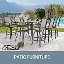 Festival Depot 9 Pcs Patio Dining Set Bar Height Stools Swivel Bistro Chairs with Armrest and Tempered Glass Top Table Metal Outdoor Furniture for Yard (Taupe)