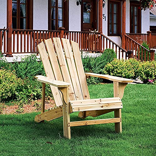 Rustic Natural Finish Wooden Adirondack Chair for Outdoor Seating Comfort