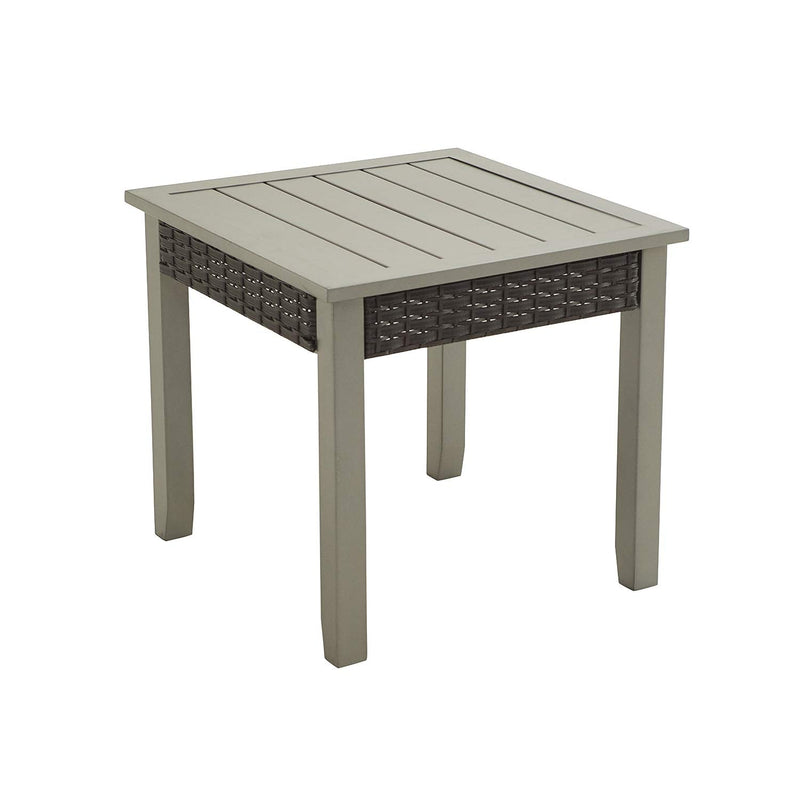 Festival Depot Patio Side Table Square Bistro Table in Metal Frame with Rattan Wicker Outdoor Furniture for Porch Deck Grey (22.5"x22.5"x21.9"H)