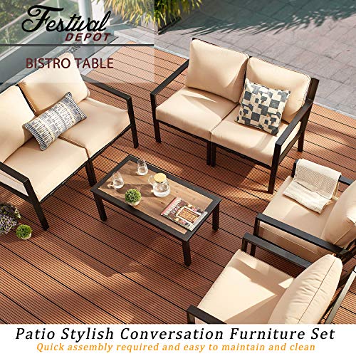 Festival Depot Metal Outdoor Side Table Patio Bistro Dining Table Wood-Like Aluminum-Plastic Table Top with Steel Legs