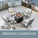 Festival Depot 3-Piece Outdoor Patio Armrest Chairs Set Garden Bistro Square Metal Table and Seating Set with Thick Cushions