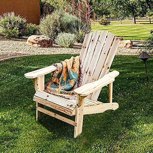 Rustic Natural Finish Wooden Adirondack Chair for Outdoor Seating Comfort