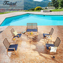 Festival Depot 8 Pieces Patio Outdoor Furniture Conversation Set with Metal Side Coffee Side Table Wooden-Color Steel Wicker Weaving Mesh Back Armchair with Cushions (Blue)