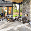 Festival Depot 7 Pieces Outdoor Furniture Patio Conversation Set Combination Sectional Sofa Loveseat All-Weather Woven Wicker Metal Armchairs with Seating Back Cushions Side Coffee Table,Gray