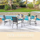 Festival Depot 5 Piece Patio Furniture Set 4 Outdoor Wrought Iron Dining Chairs with Thick Seat Cushions and Square Metal Table with 2.16" Umbrella Hole for Garden Yard Deck