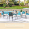 Festival Depot 5 Piece Patio Furniture Set 4 Outdoor Wrought Iron Dining Chairs with Thick Seat Cushions and Square Metal Table with 2.16" Umbrella Hole for Garden Yard Deck