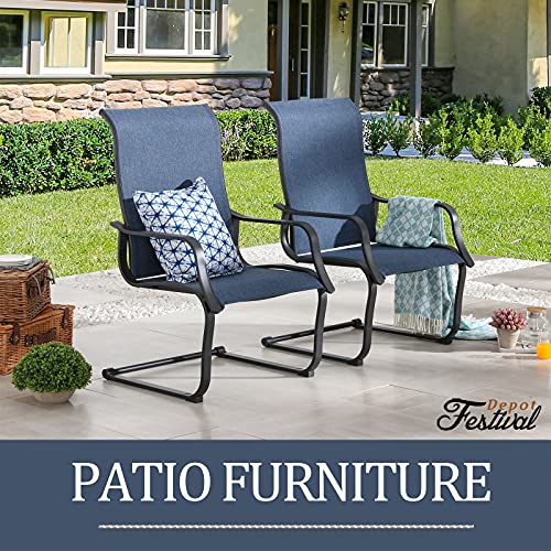 Festival Depot Outdoor Dining Chairs Set of Patio Armchairs with Textilene Fabric and High Back All Weather Metal Furniture for Backyard Deck Garden