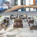 Festival Depot 10 Pieces Outdoor Furniture Patio Conversation Set Combination Sectional Sofa All-Weather Woven Wicker Metal Chairs with Seating Back Cushions Side Coffee Table, Gray