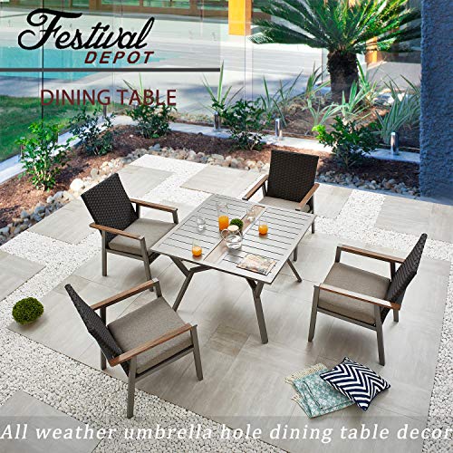 Festival Depot Outdoor Dining Table Square Patio Bistro Table with 2.16" Umbrella Hole Metal Side Coffee Table with Steel Legs,Black Grey (Square Dining Table)