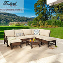 Festival Depot 8 Pcs Patio Outdoor Furniture Conversation Set Sectional Corner Sofa with All-Weather Brown PE Rattan Wicker Back Chair, Ottoman, Coffee Table and Thick Removable Couch Cushions